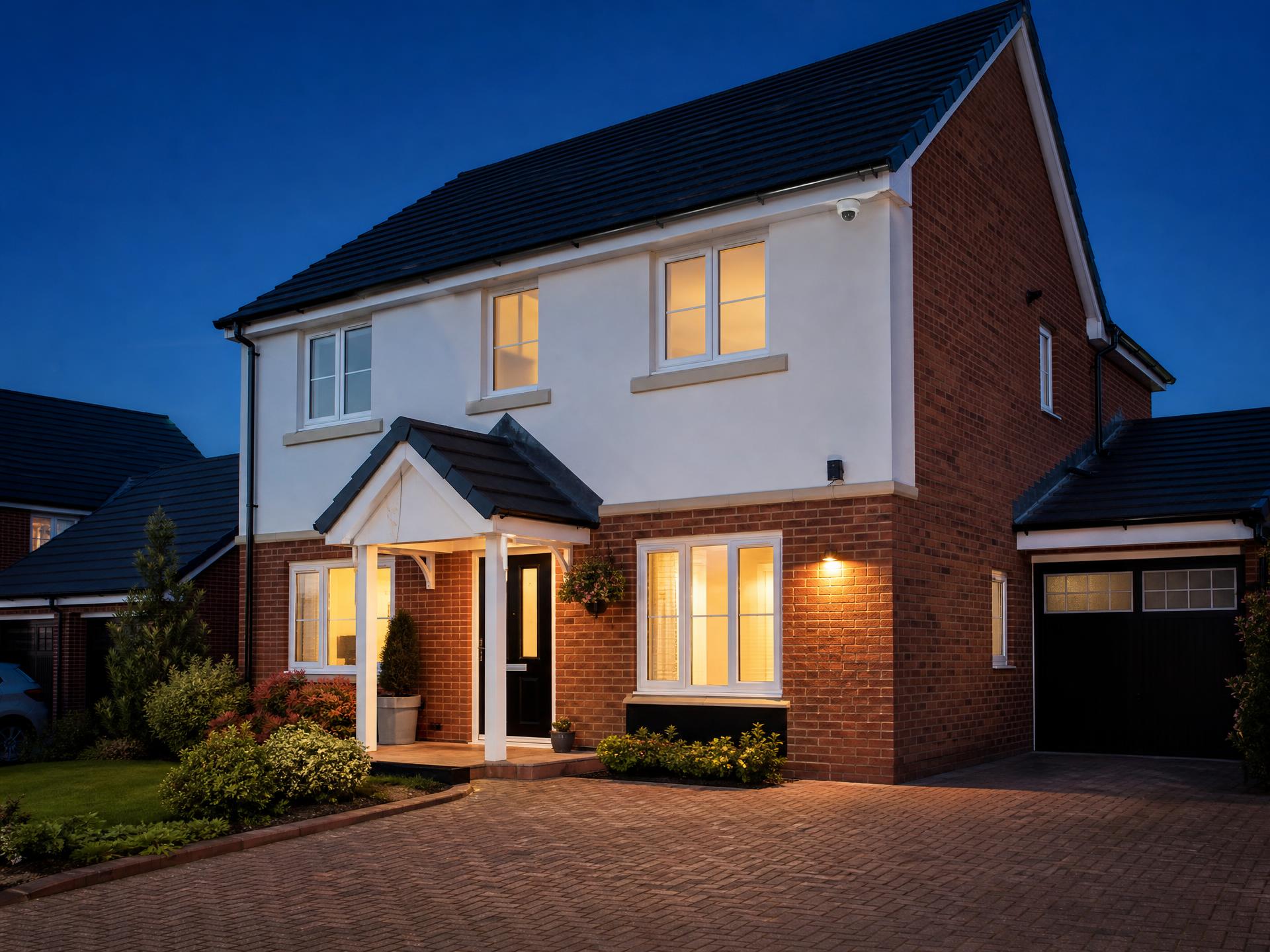 Home with a discreet white CCTV camera fitted under the eaves